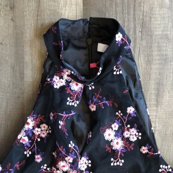 Parker Luana Black Floral Embroidered Halter Mini Dress 2 NEW - Picture 7 of 11